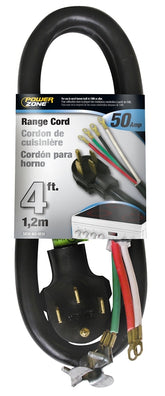 PowerZone Power Supply Range Cord, 6 8 AWG Cable, 4 ft L, 50 A, 250 V, Black